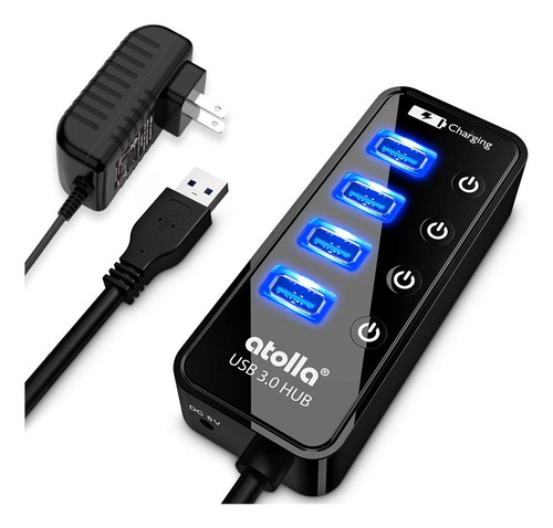 Hub Usb 3.0 Atolla, 4 Puertos, 5 Gbps, 2.4 Amps, Negro