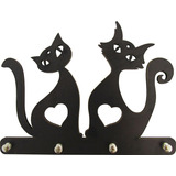 Porta Chaves Decorativo Preto Modelo Casal De Gatinhos Mdf