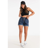 Short Baggy 3 Botones Jean Denim Rigido Mujer Bermuda