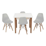 Kit Mesa Jantar Luiza 80cm Branca + 4 Cadeiras Eames Eiffel Cor Cinza