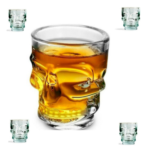 Copa Shot Calavera Vidrio Craneo Whisky Tequila X4 Unidades