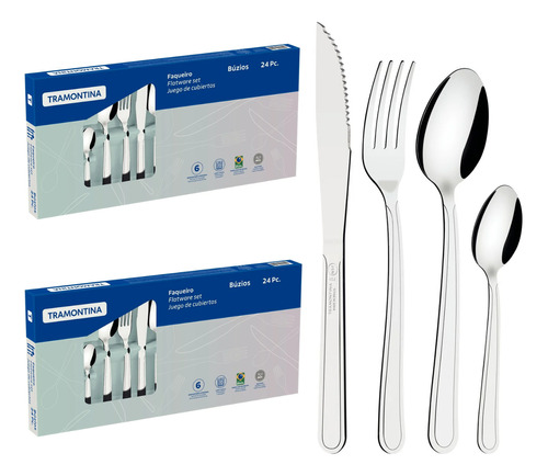 Kit 2 Faqueiros Inox Tramontina Completo Faca Churrasco 48pç