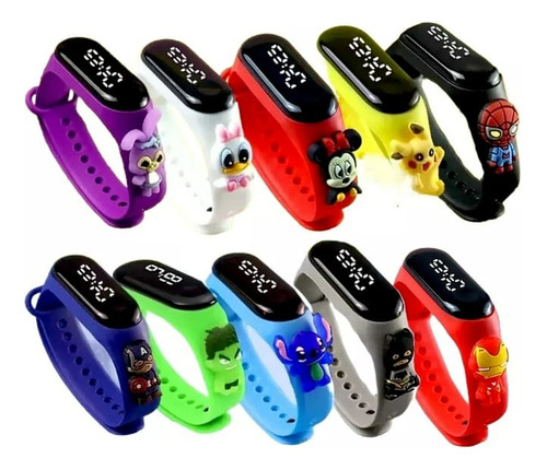 Reloj Led Niños Disney Marvel Animados Silicona