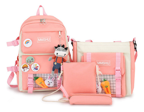 Lindo Bolso De La Escuela Para Las Niñas 4pcs Con Muñecas