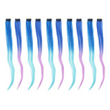 Extensiones De Cabello Coloreado, 10 Unidades, Color Azul De