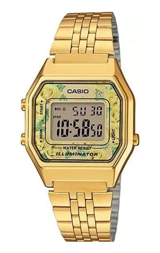 Reloj Casio La680 Flores Mujer Dorado Retro Full