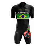 Kit De Ciclismo Masculino Camisa Brasil Ziper E Bretele Pro