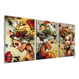 Quadros Decorativos Flor Feminina Perfil Dourada Sala Quarto