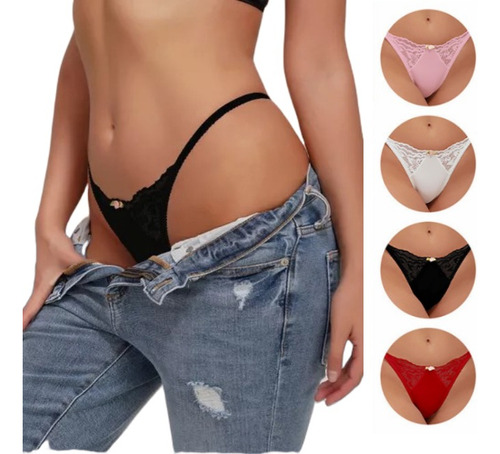 Paquete 4 Panty Tanga Sexy Encaje Bikini Lencería