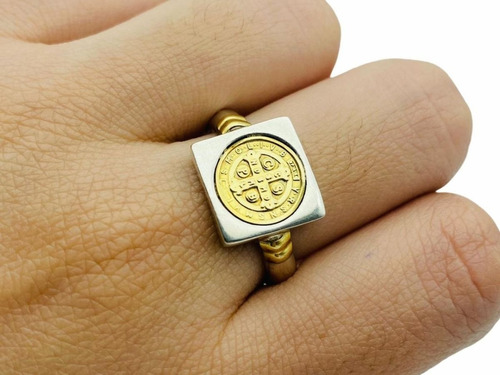 Anillo Plata Oro San Benito Cuadrado Mujer Regalo Estuche