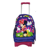 Morral Maleta Bolso Minie Mouse Con Ruedas + Lonchera + Cart