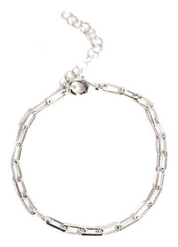 Pulseira Feminina Elos Médios Banhada Em Ródio Branco