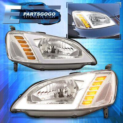 For 01-03 Honda Civic Em Es Jdm Chrome Led Drl Sequentia Aac