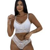 Soutien Renda + Calsinha Fio Sexy Lingerie Bojo Confortável