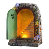 Estatuas De Jardín De Puerta De Hadas Solares Con Luces,