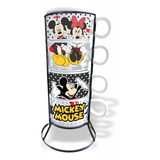 Jogo 4 Xícaras Porcelana Empilháveis Café Louça - Mickey