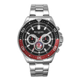 Reloj Nivada Caballero, Deportivo Toluca, Extensible Acero Correa Plateado Bisel Negro/rojo Fondo Negro