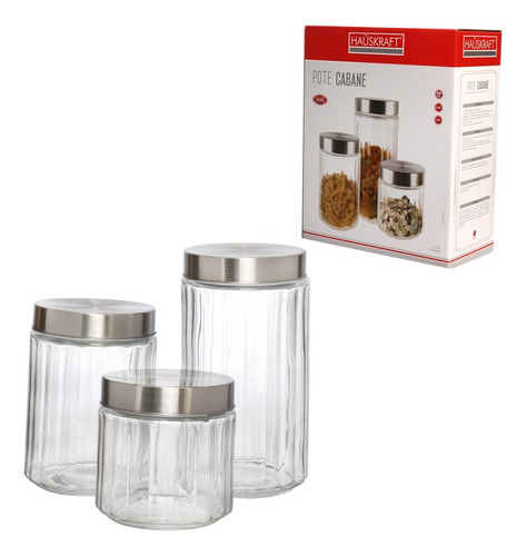 Kit Pote De Mantimentos 3pçs Tampa Hermética Inox Hauskraft