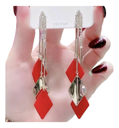 Aretes Largos Para Mujer Rojo Suave Elegancia