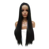 Front Lace Wig Preta 1# Lisa Sem Brilho 70 Cm Fibra Organica