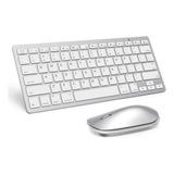 Mouse Y Teclado Mini De Pc, Inalambrico | Plateado / Blanco