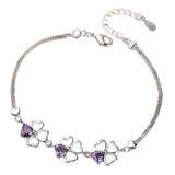 Pulsera Trébol Mujer Plata Ley 925 Con Circones Purpura