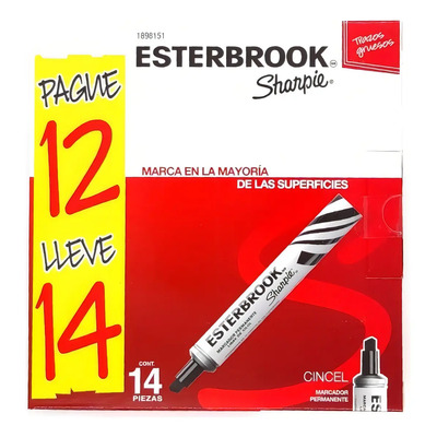 Marcador Permantente Sharpie Esterbrook Negro 12 + 2 Piezas | Envío gratis