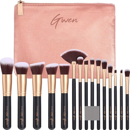 15 Pincéis Maquiagem Necessaire Blush Sombra Base Delineado