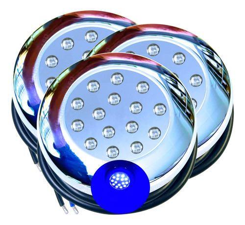 03pçs Luminária Led Piscina 15w Ip68 12v Azul Rosca 1/2 21mm