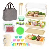 Fiambrera Para Niños Bento Lunch Box Adultos Caja Kit 27pcs Color Caqui Lonchera