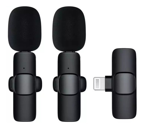 2 Micrófonos Lavalier Solapa Inalámbrico Compatible iPhone Lightning Celular K9 Color Negro