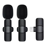 2 Micrófonos Lavalier Solapa Inalámbrico Usb-c Pc Celular K9 Color Negro