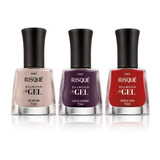 Kit Esmalte Diamond Gel Risque Nude Vermelho Roxo 9,5ml