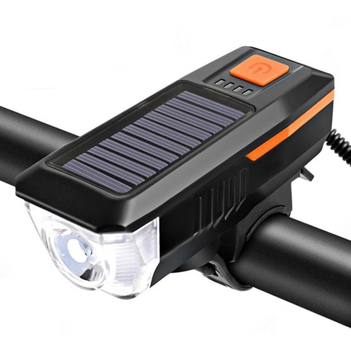 Farol Para Bicicleta Com Buzina Carregamento Solar E Usb Cor Preto