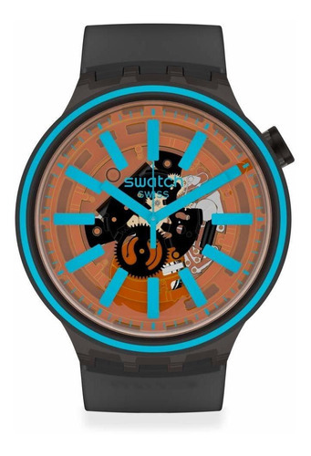 Reloj Swatch Big Bold Fire Taste - So27b112 - 47 Mm Color De La Malla Gris Color Del Bisel Gris Color Del Fondo Azul