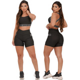 Conjunto Kit Academia Short E Top Fitness Crossfit Feminina