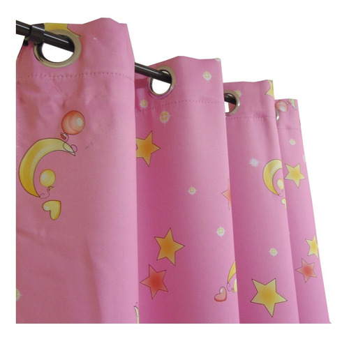 Cortina Infantil Color Rosa Estampado Lunas 135 X 220