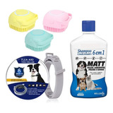 Coleira Antipulga Tratamento Higiene Shampo Escova Banho Pet Cor Azul