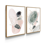 Quadro Decorativo Botanico Minimalista Rosa Verde Sala Loja