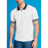 Playera Polo Ferrato Para Hombre Con Cierre Blanco