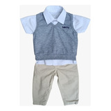 Conjunto De Chaleco Gris Y Pantalón Caqui Para Bebés Y Niños