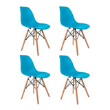 Cadeira De Jantar Empório Tiffany Eames Dsw Madera, Estrutura De Cor  Azul-turquesa, 4 Unidades