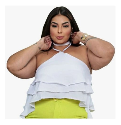 Blusa Cropeed Bata Babado Frente Unica Soltinha Plus Size