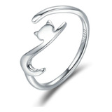 Nuevo Y Elegante Anillo Gato De Plata Esterlina Ley 925 A272