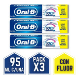 Pasta De Dientes Oral-b 100% Refrescante Flúor 95 Ml Pack X3