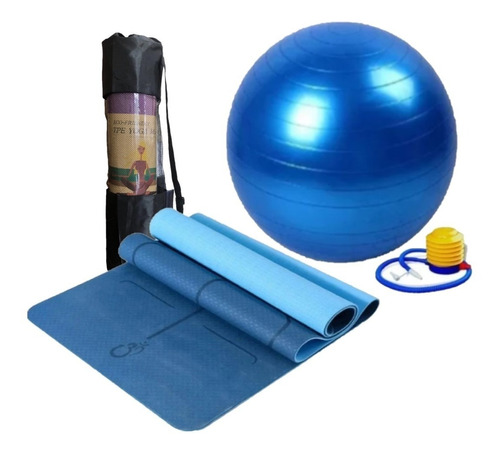 Kit Bola Pilates Suíça 75 Cm + Tapete Mat Tpe 6 Mm C/ Bolsa 