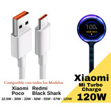 Cable Xiaomi Turbo Charge 120 W Carga Rapida 6 A Hypercharge / Mi Turbo Charge 120 W /67 W /55 W /50 W /40 W /33 W /30 W /22.5 W Para Todos Los Modelos Xiaomi / Redmi / Poco / Black Shark - 1 Metro