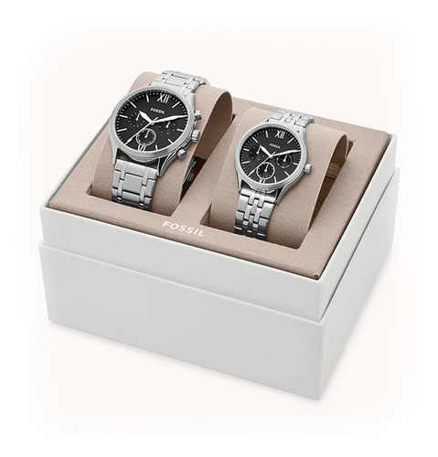 Pareja De Relojes Fossil Bq2469set Plateado Negro Originales