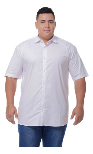 Camisa Plus Size Masculina Manga Curta Social Algodao