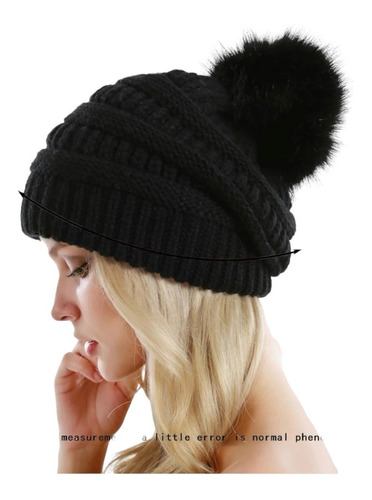 Gorro Invernal Tejido De Punto Con Pompón Para Mujer